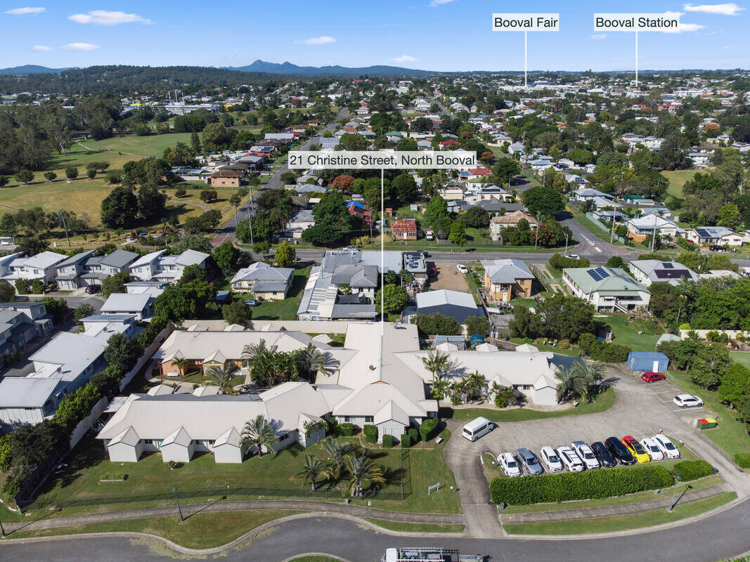 CCAL Aerial View - Comprehensive overview of Christine Court Assisted Living facility showing buildings, gardens, and surrounding area